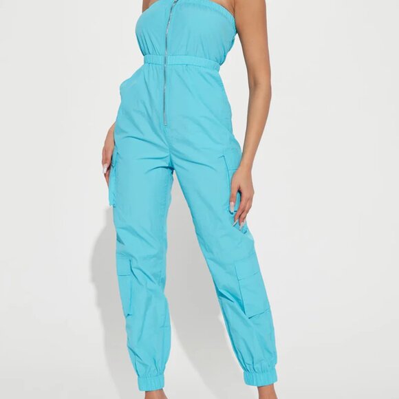 Cargo Jumpsuit - Aqua - Picture 1 of 3
